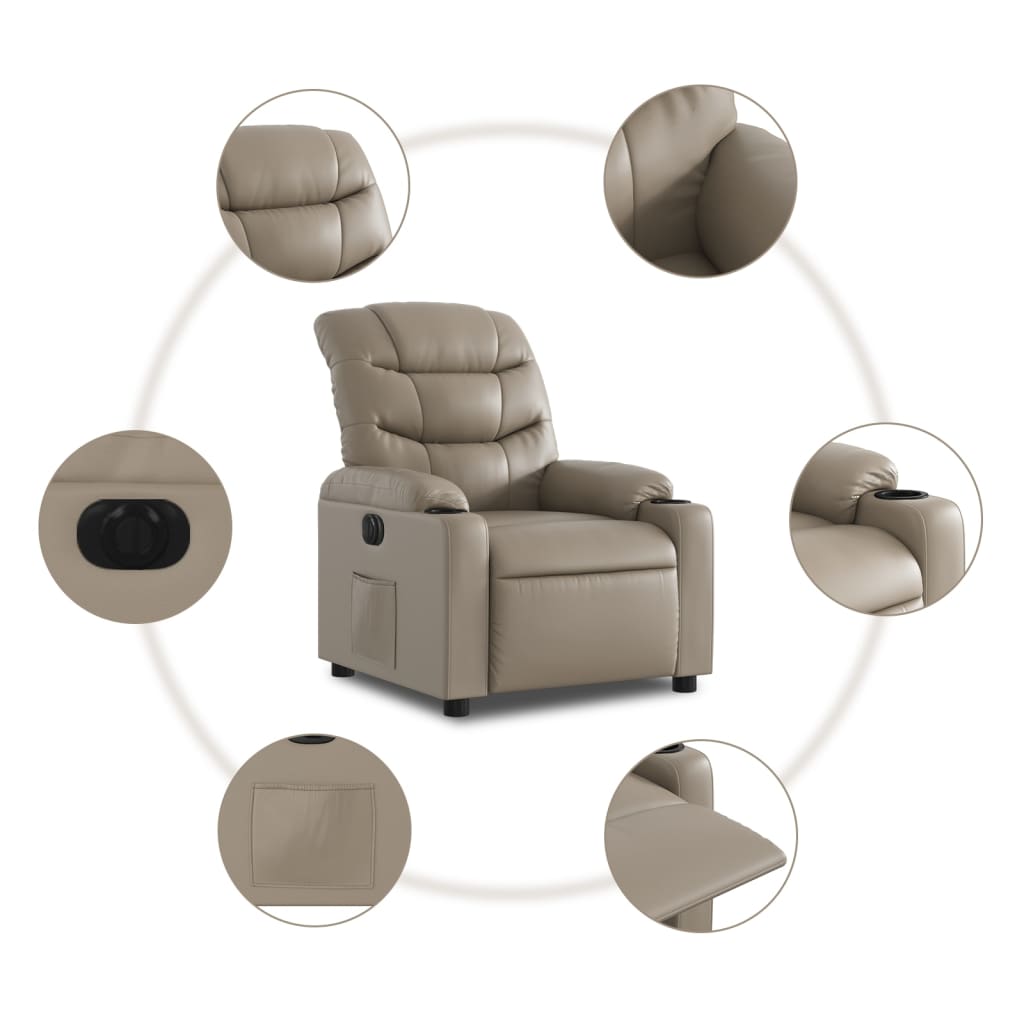 Fauteuil verstelbaar elektrisch kunstleer cappuccinokleurig