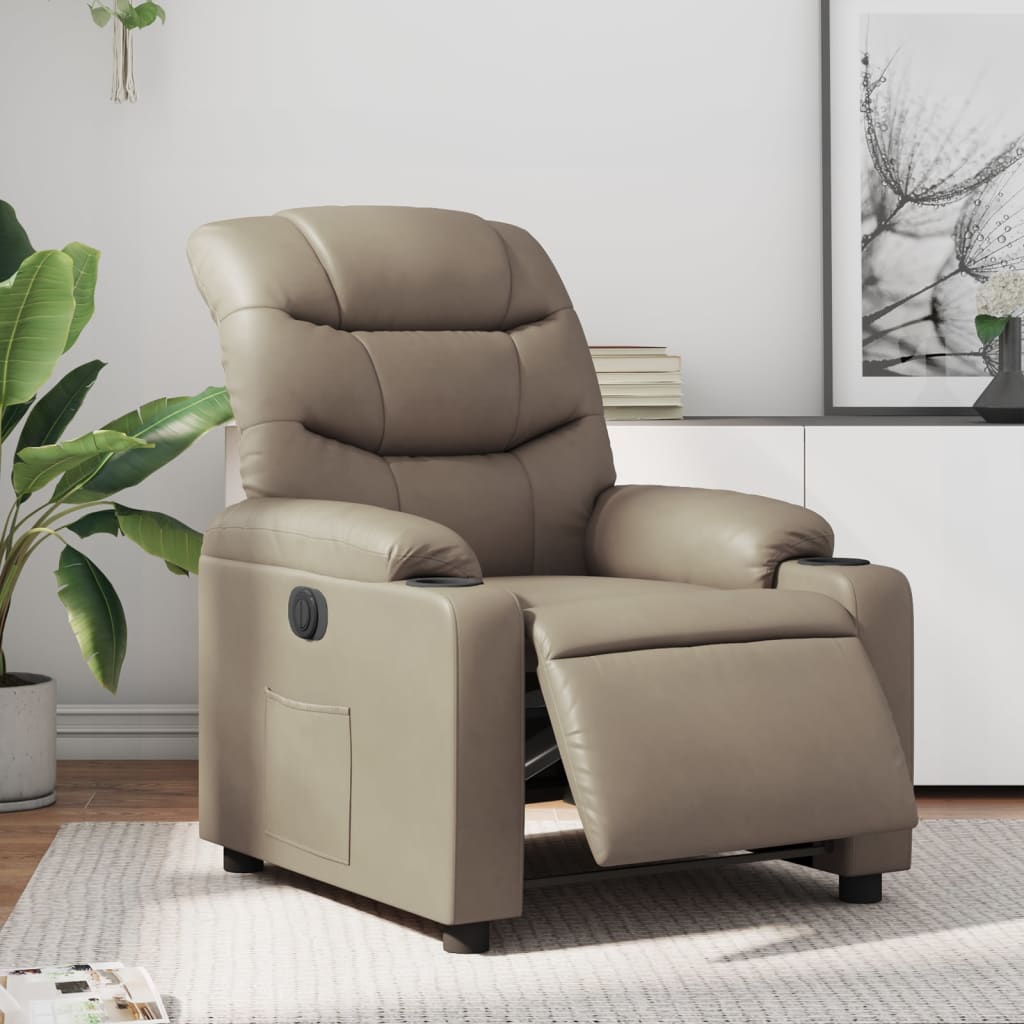 Fauteuil verstelbaar elektrisch kunstleer cappuccinokleurig