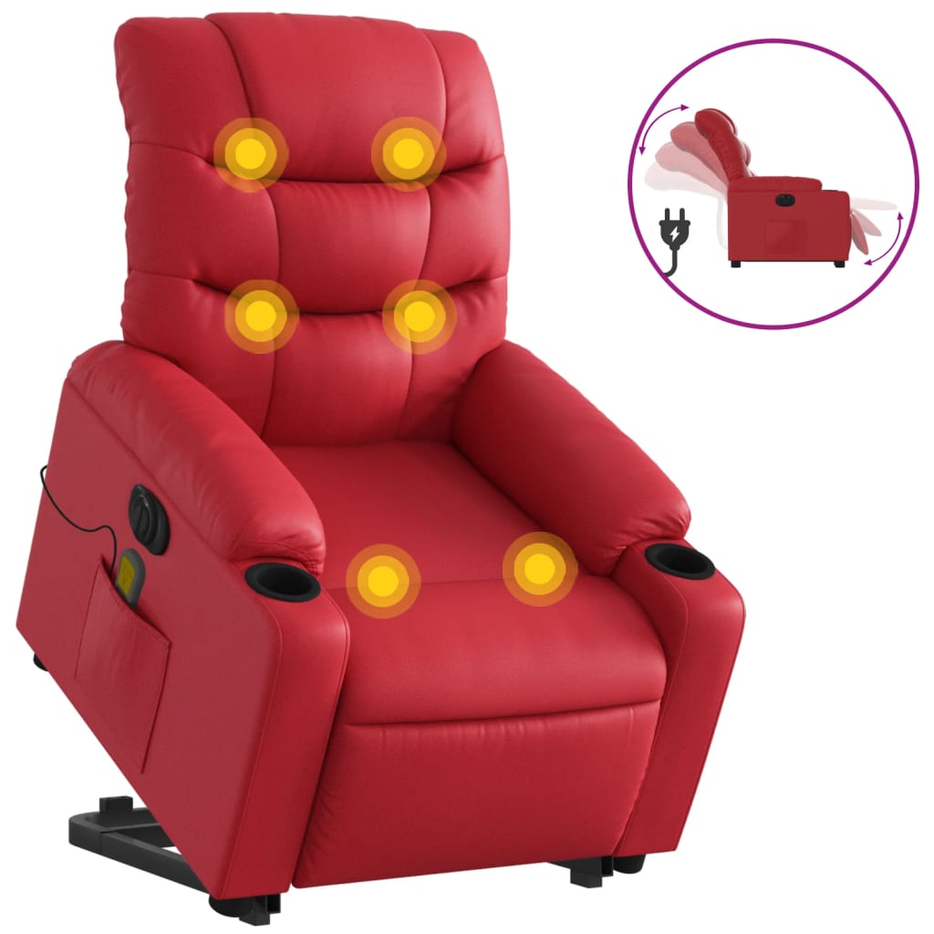 Sta-op-massagestoel elektrisch kunstleer rood