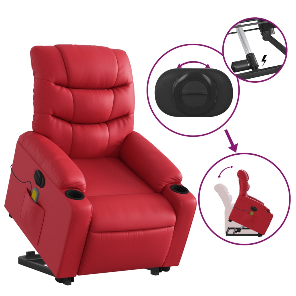 Sta-op-massagestoel elektrisch kunstleer rood