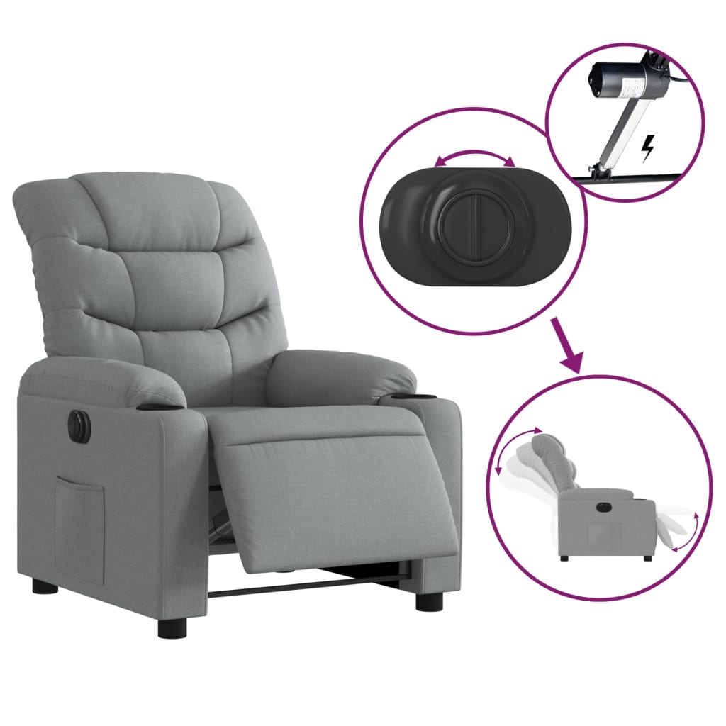 Fauteuil elektrisch verstelbaar stof lichtgrijs