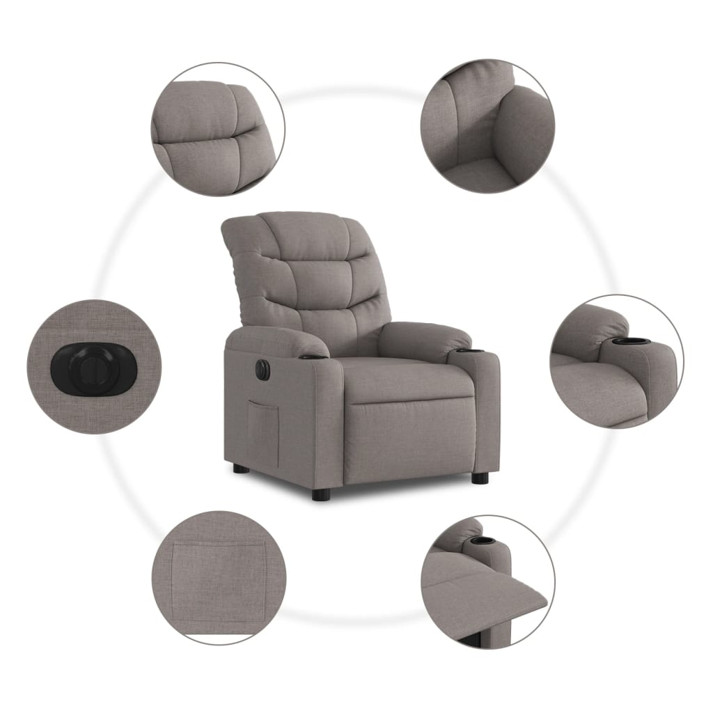 Fauteuil verstelbaar elektrisch stof taupe