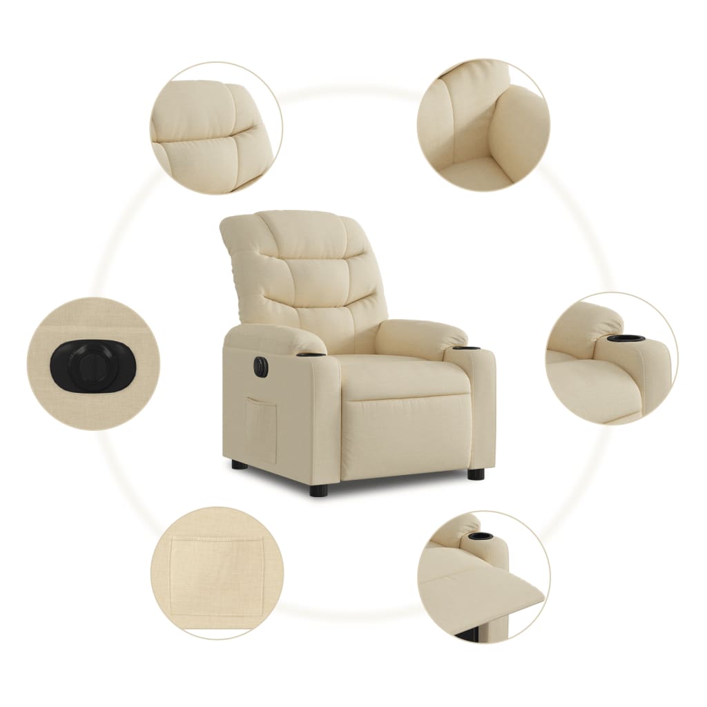Fauteuil verstelbaar elektrisch stof crèmekleurig
