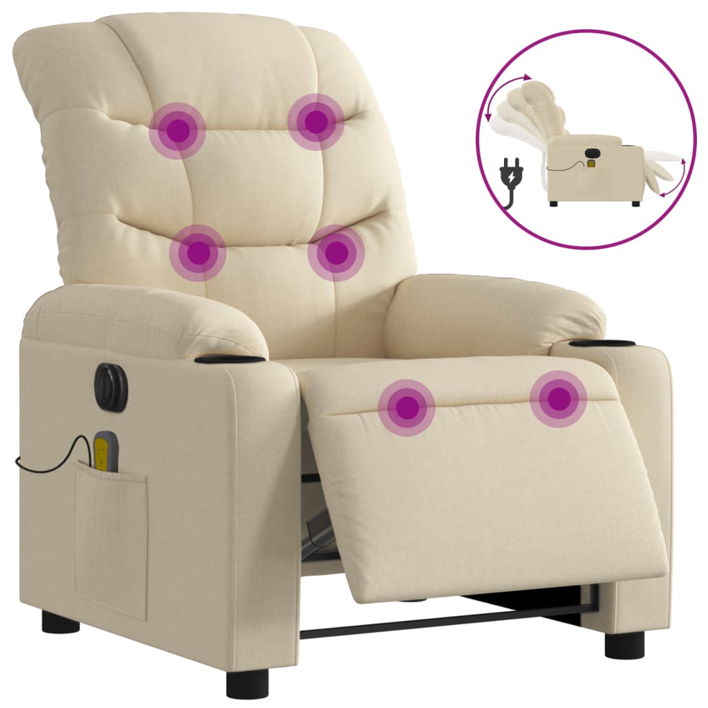 Massagestoel elektrisch verstelbaar stof crèmekleurig