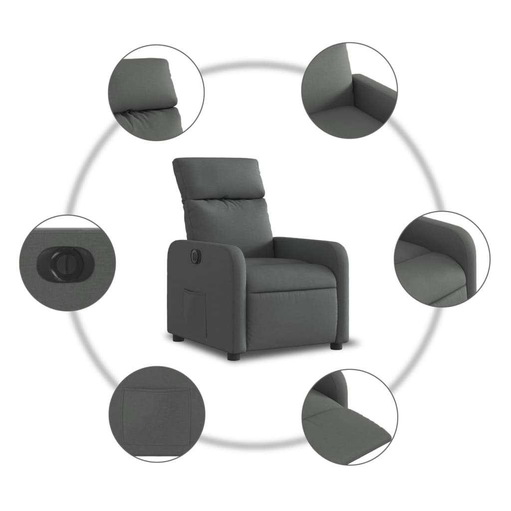 Fauteuil elektrisch verstelbaar stof donkergrijs