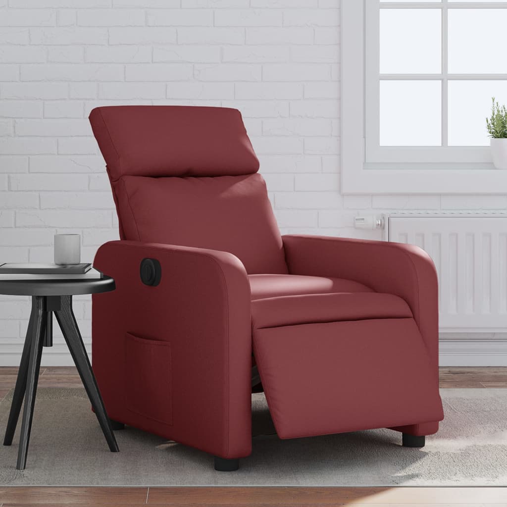 Fauteuil verstelbaar elektrisch kunstleer wijnrood