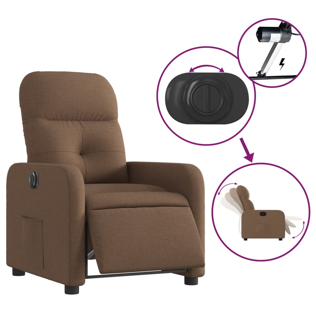 Fauteuil verstelbaar elektrisch stof bruin