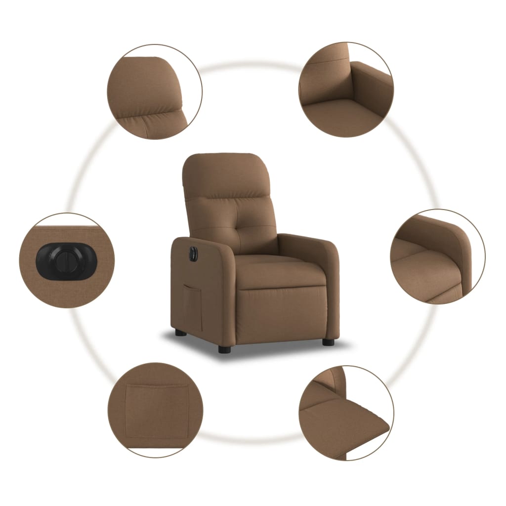 Fauteuil verstelbaar elektrisch stof bruin