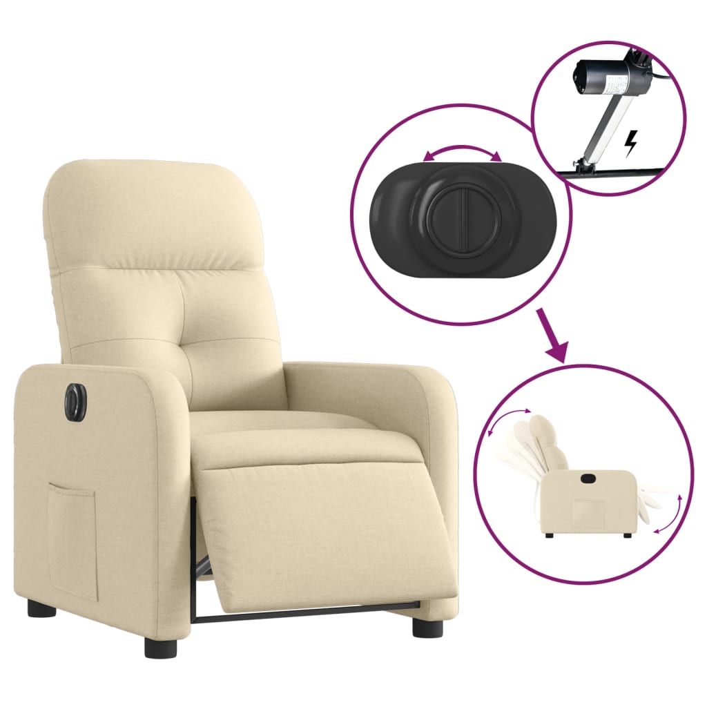 Fauteuil verstelbaar elektrisch stof crèmekleurig