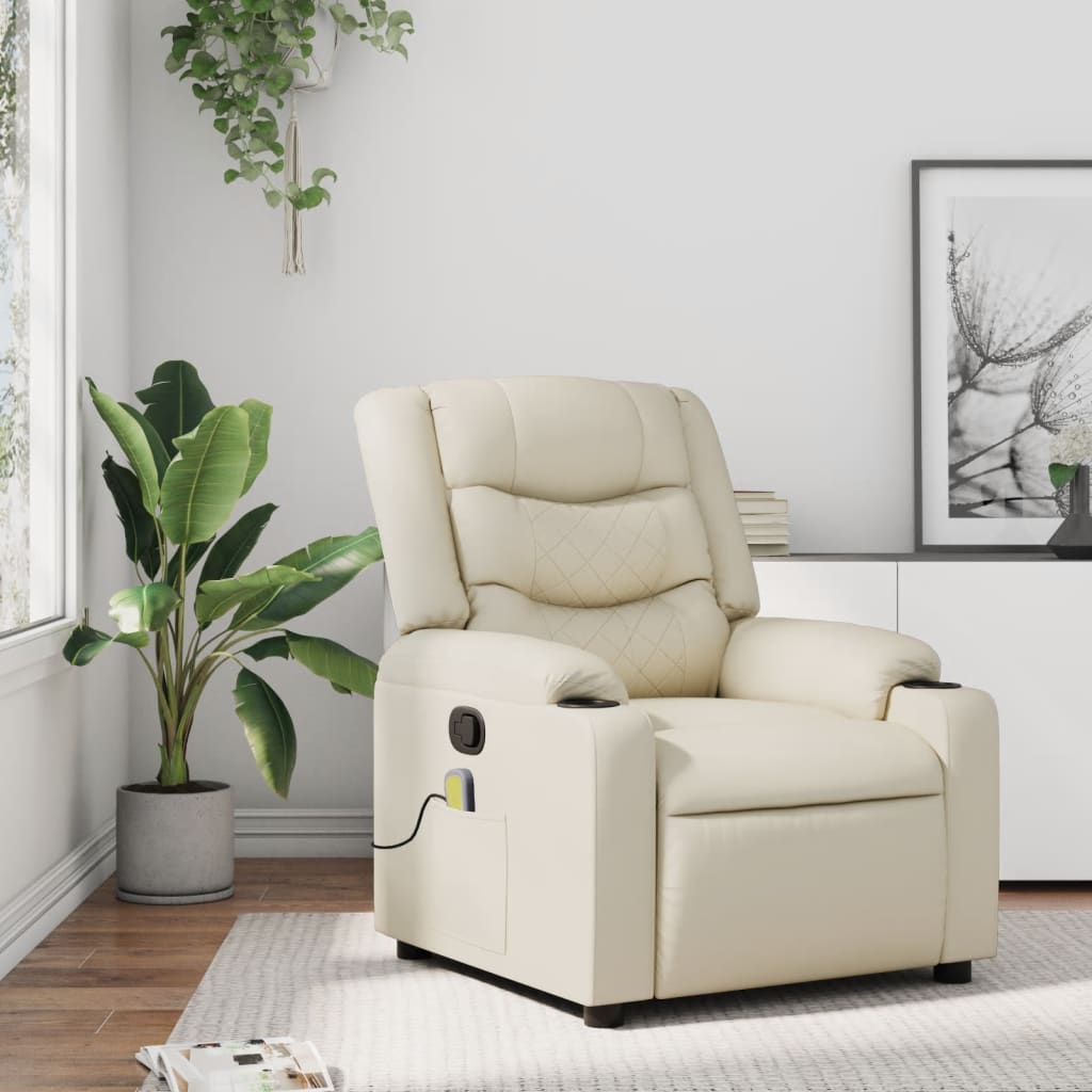 Massagestoel van kunstleer in crèmekleur