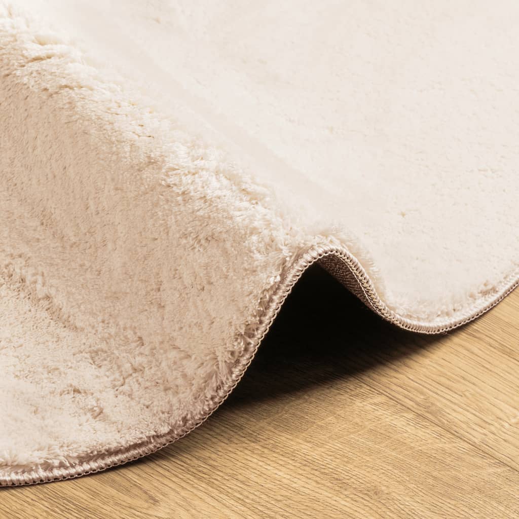 Vloerkleed HUARTE laagpolig zacht wasbaar Ø 80 cm beige