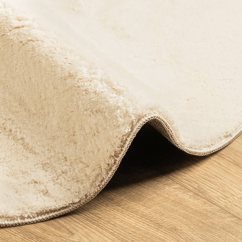 Vloerkleed HUARTE laagpolig zacht wasbaar Ø 100 cm crème