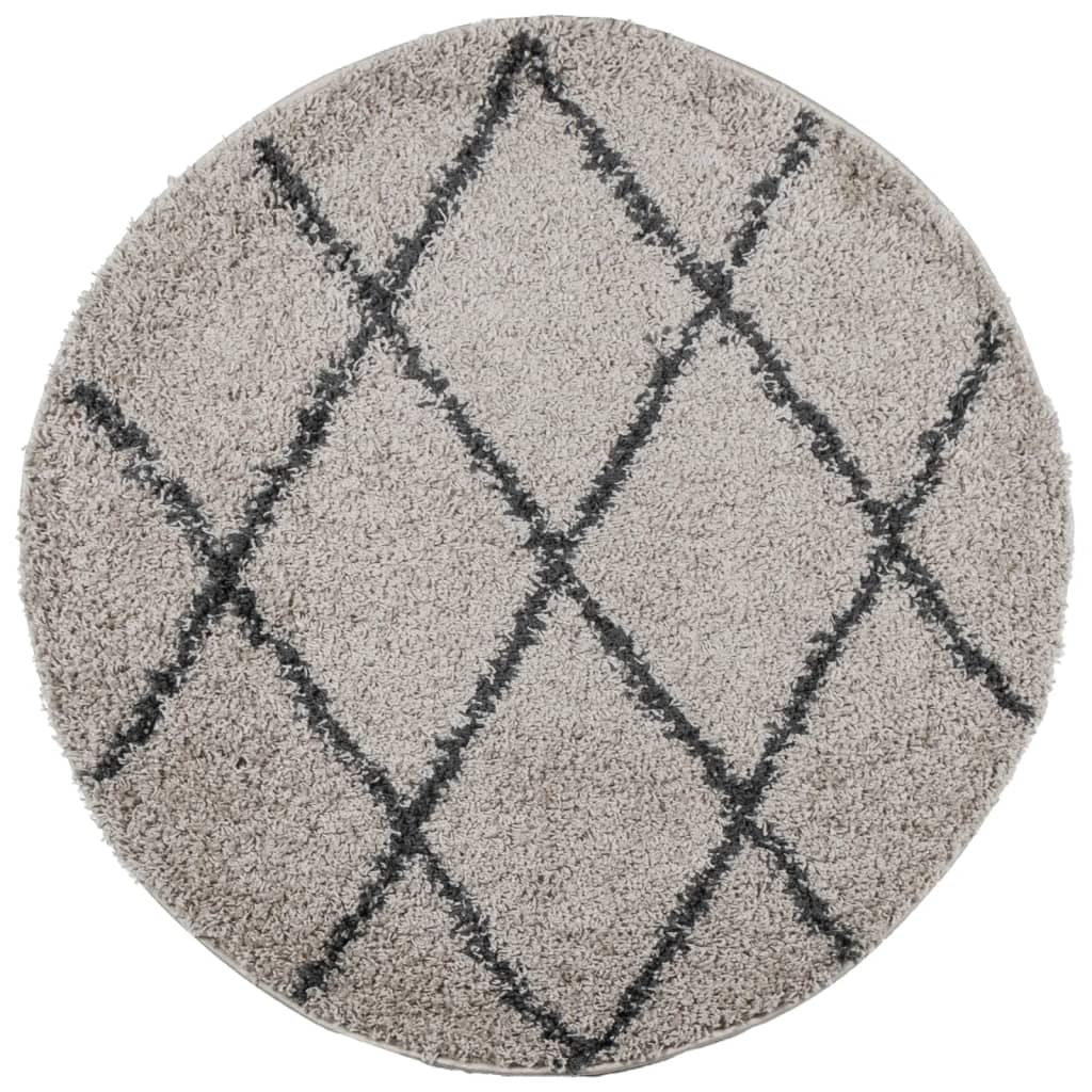 Vloerkleed PAMPLONA shaggy hoogpolig Ø 80 cm beige antraciet