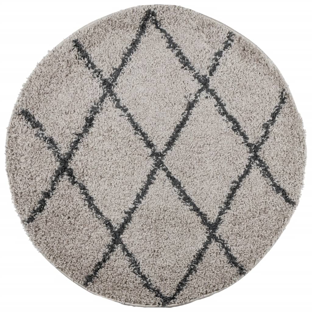 Vloerkleed PAMPLONA shaggy hoogpolig Ø 100 cm beige antraciet