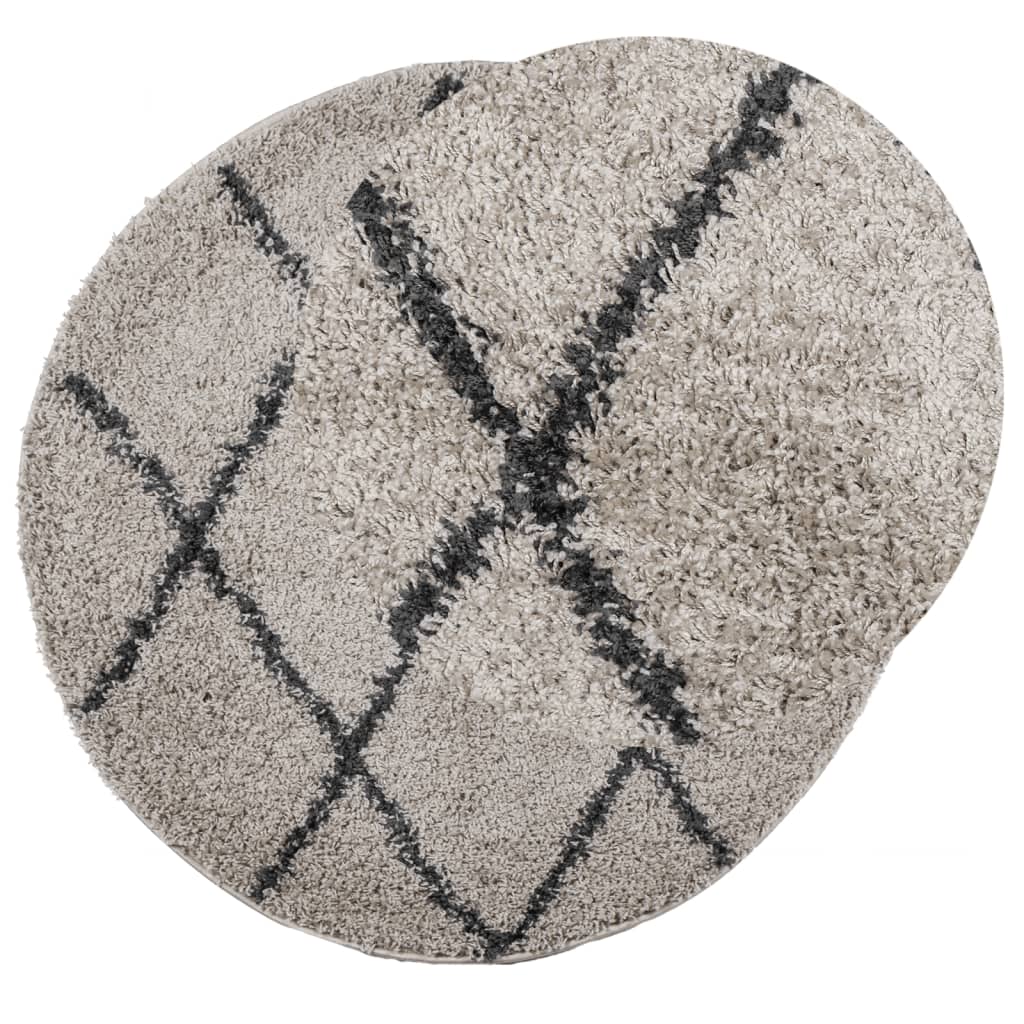 Vloerkleed PAMPLONA shaggy hoogpolig Ø 100 cm beige antraciet