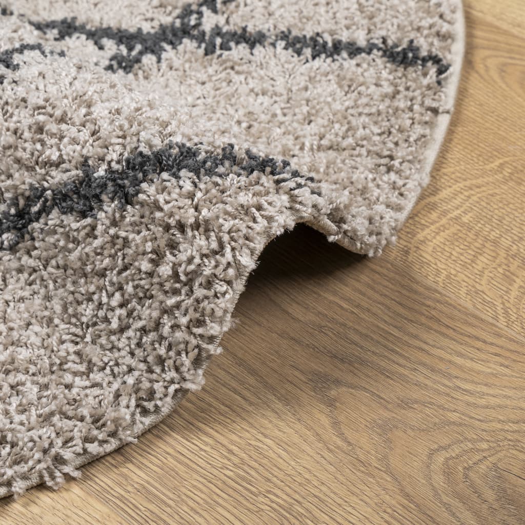 Vloerkleed PAMPLONA shaggy hoogpolig Ø 100 cm beige antraciet