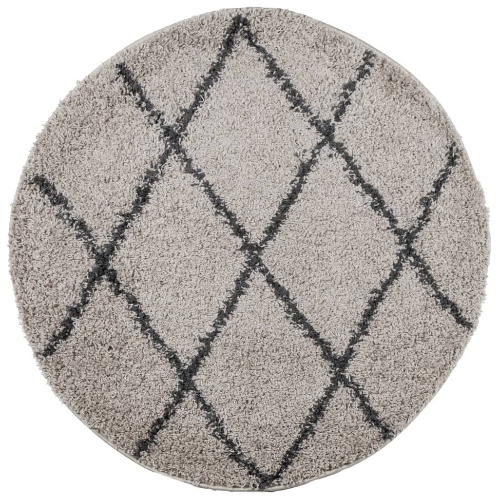 Vloerkleed PAMPLONA shaggy hoogpolig Ø 120 cm beige antraciet