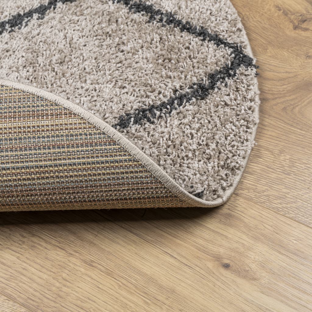 Vloerkleed PAMPLONA shaggy hoogpolig Ø 120 cm beige antraciet