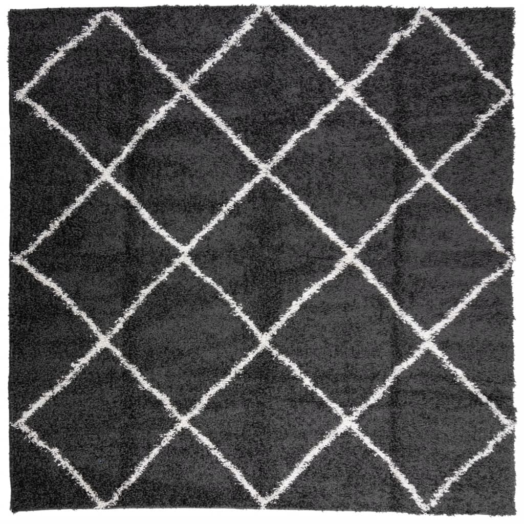 Vloerkleed PAMPLONA shaggy hoogpolig 120x120 cm zwart en crème