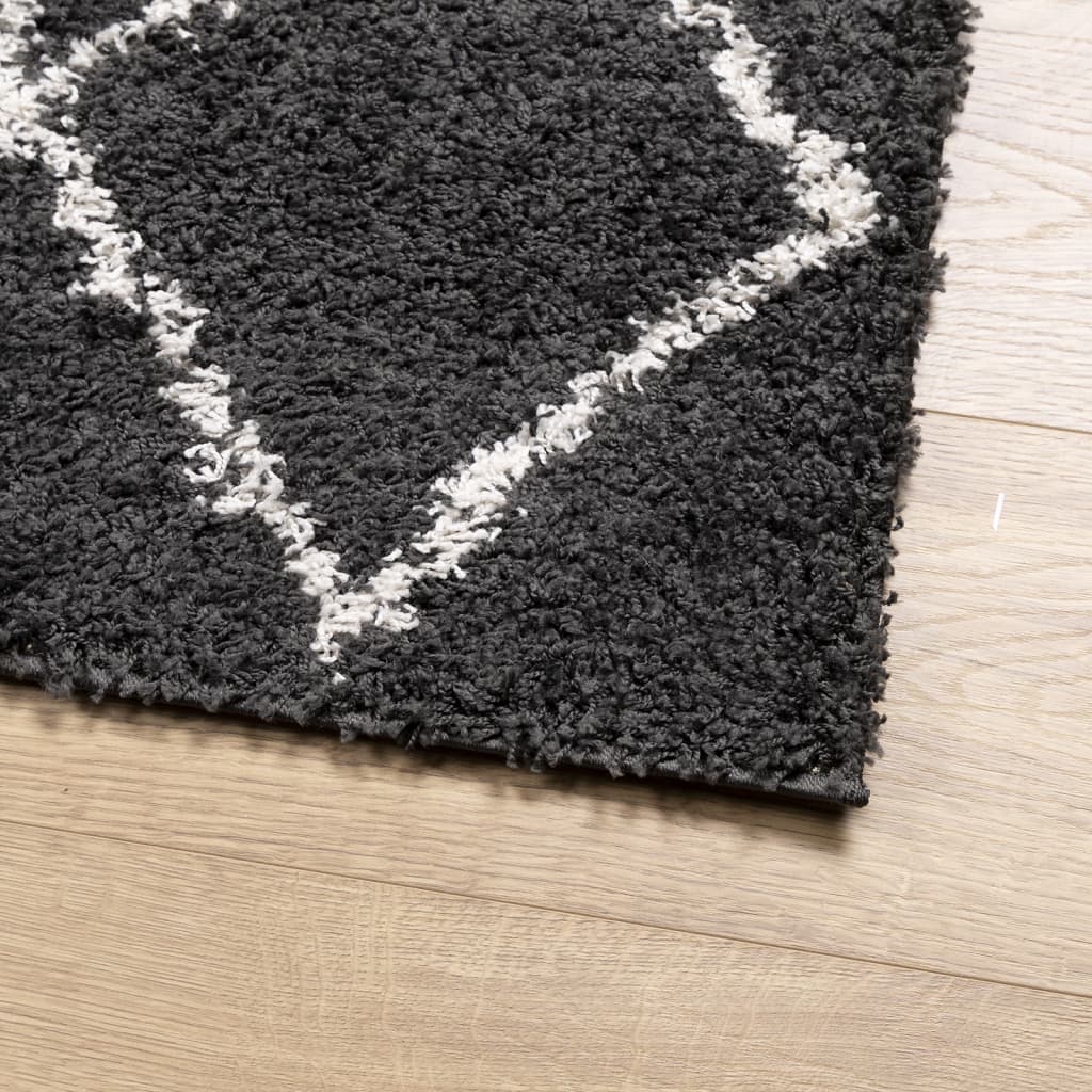 Vloerkleed PAMPLONA shaggy hoogpolig 120x120 cm zwart en crème