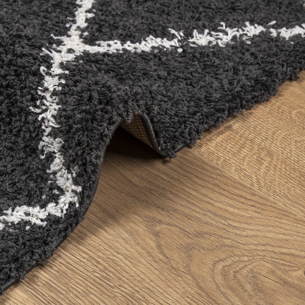 Vloerkleed PAMPLONA shaggy hoogpolig 120x120 cm zwart en crème