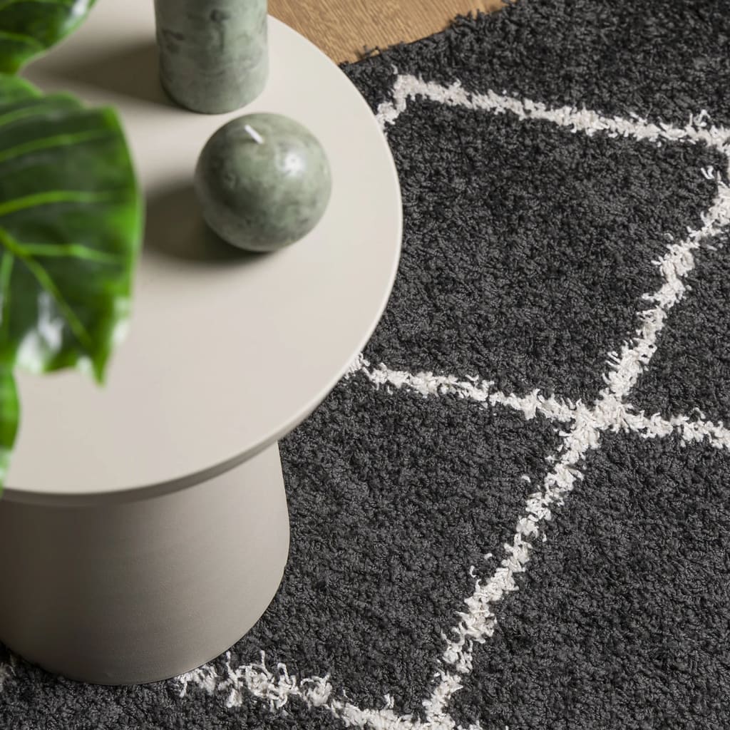Vloerkleed PAMPLONA shaggy hoogpolig 120x120 cm zwart en crème