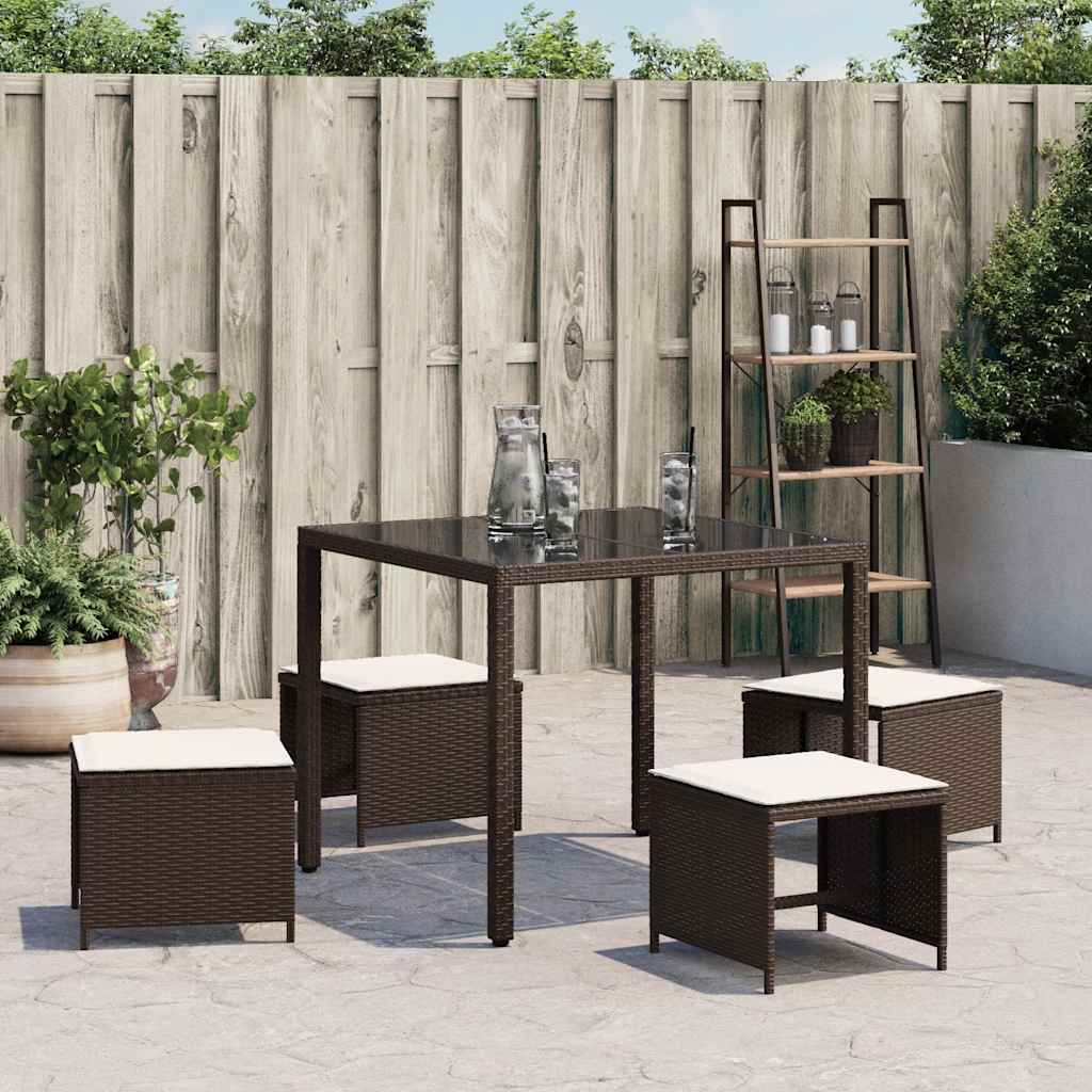 Tuinkrukken 4 st met kussens 41x41x36 cm poly rattan bruin
