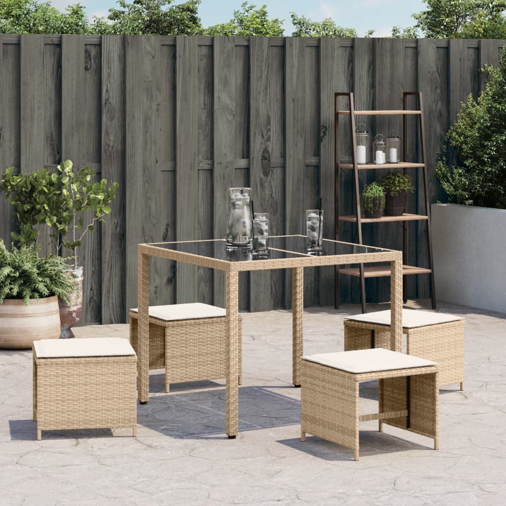 Tuinkrukken 4 st met kussens 41x41x36 cm poly rattan beige