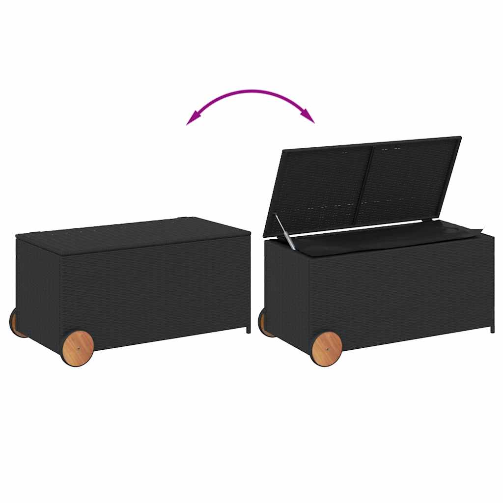 Tuinbox met wielen 190 L poly rattan zwart