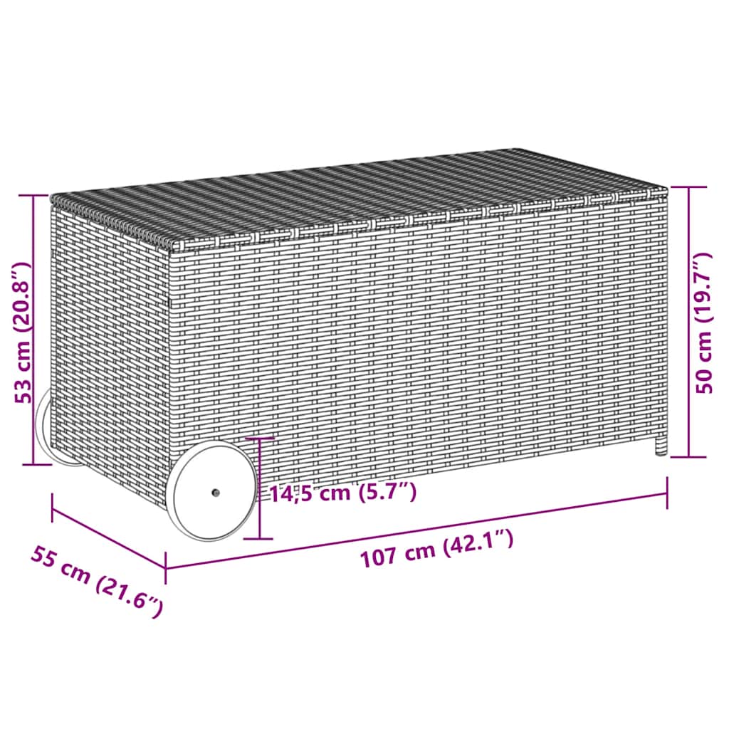 Tuinbox met wielen 190 L poly rattan zwart