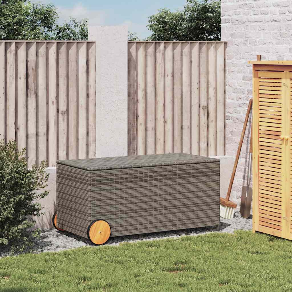 Tuinbox met wielen 190 L poly rattan grijs