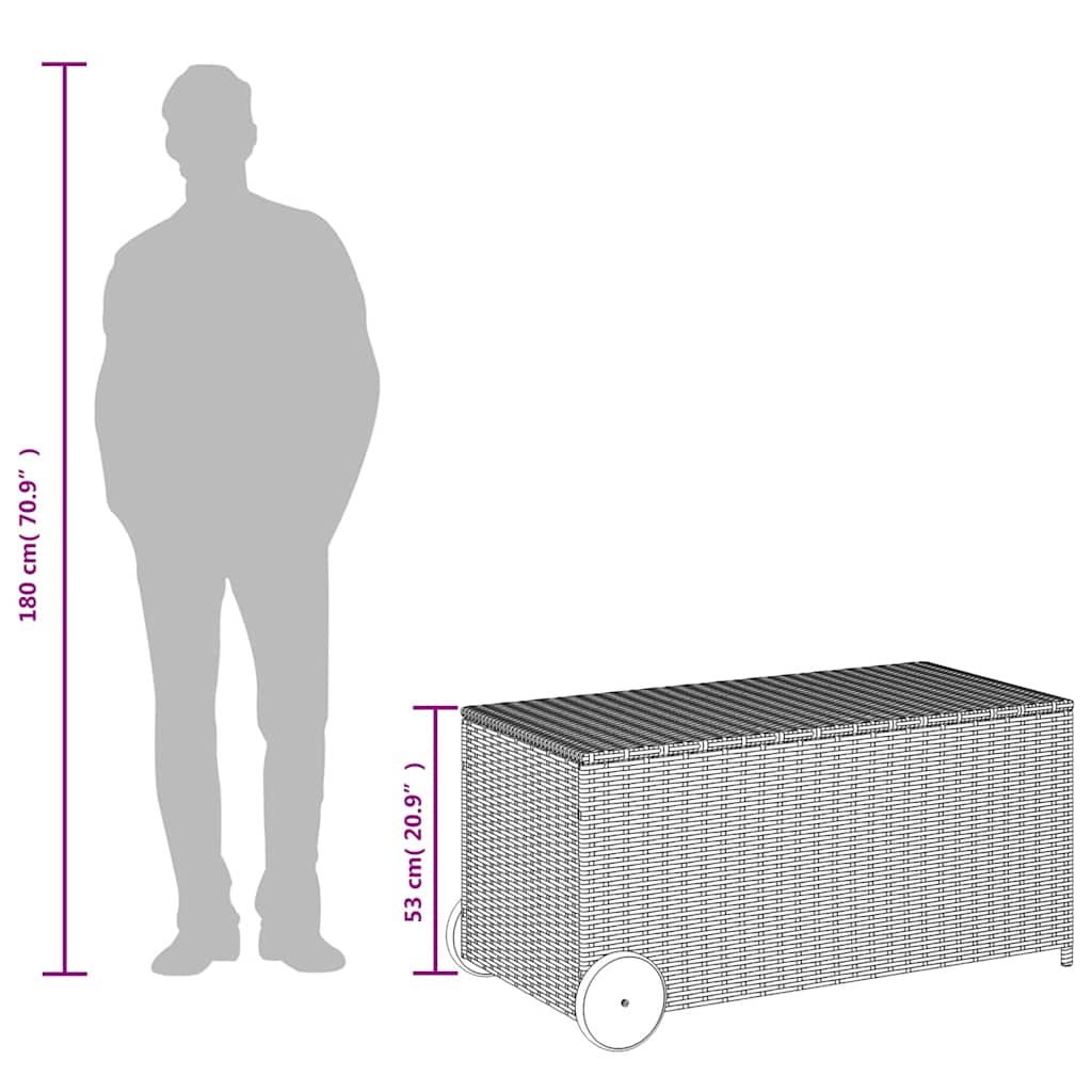 Tuinbox met wielen 190 L poly rattan grijs