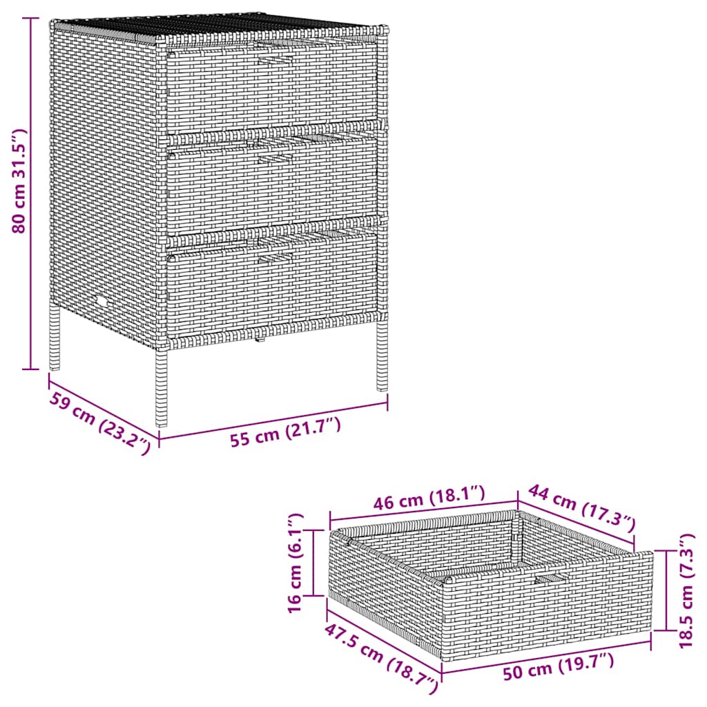 Tuinkast 55x59x80 cm poly rattan bruin