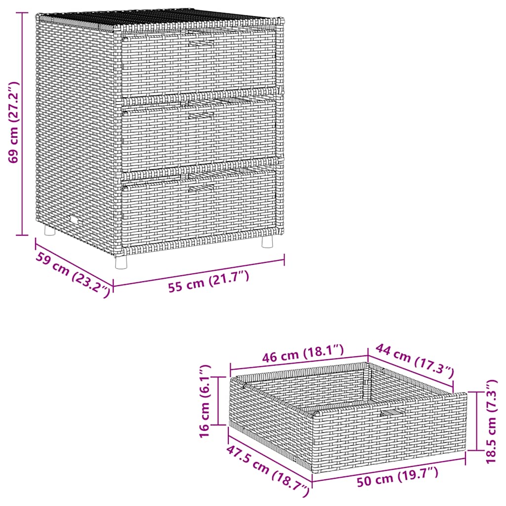 Tuinkast 55x59x69 cm poly rattan bruin