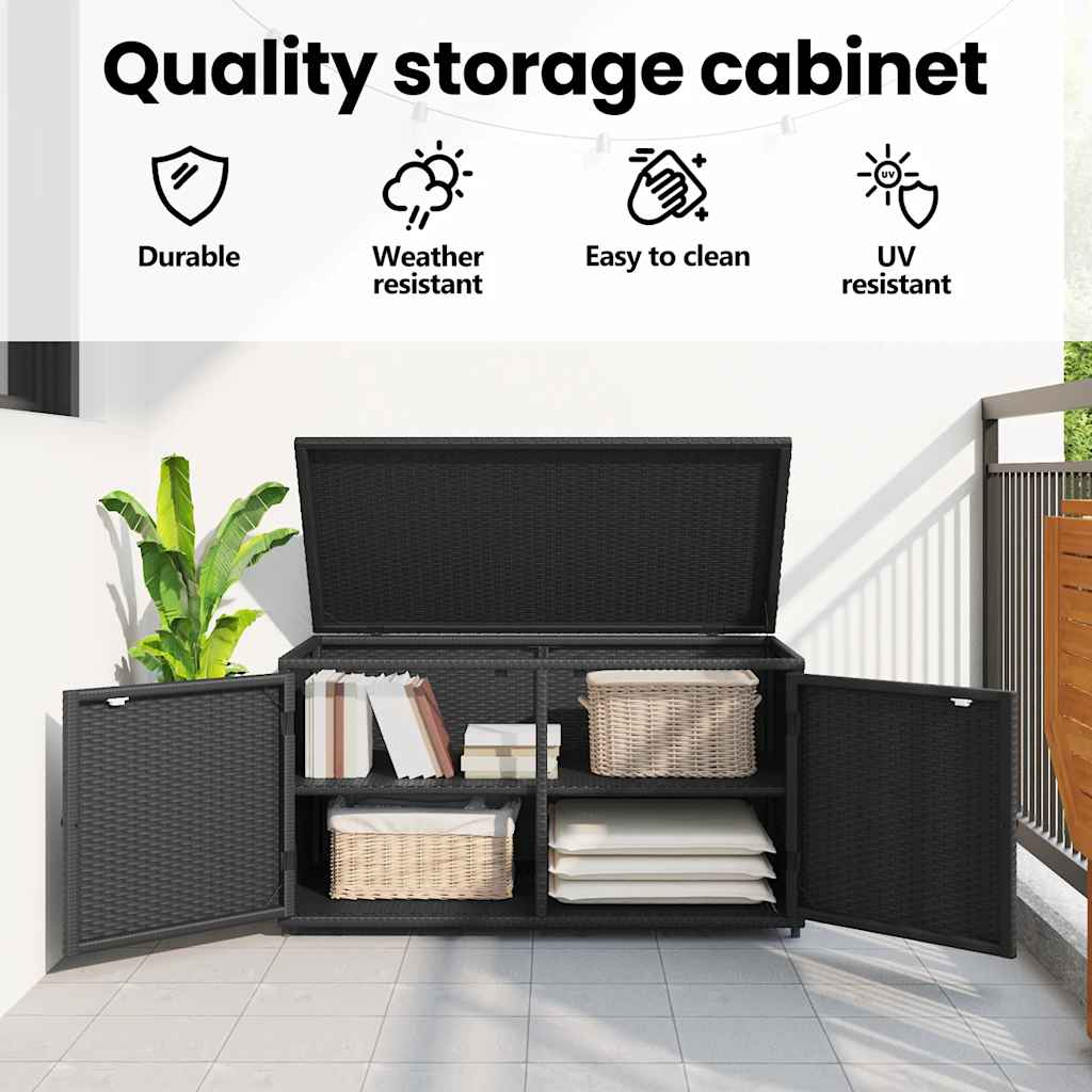 Tuinkast 110x55x60,5 cm poly rattan zwart