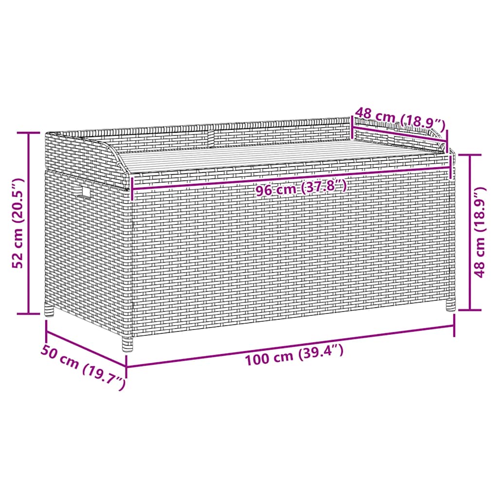 Opbergbankje 100x50x52 cm poly rattan acaciahout gemengd beige