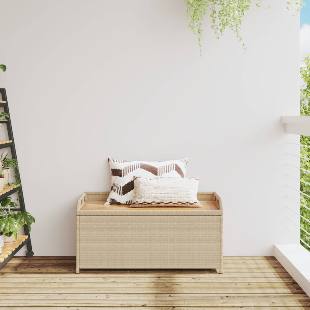 Opbergbankje 100x50x52 cm poly rattan acaciahout gemengd beige
