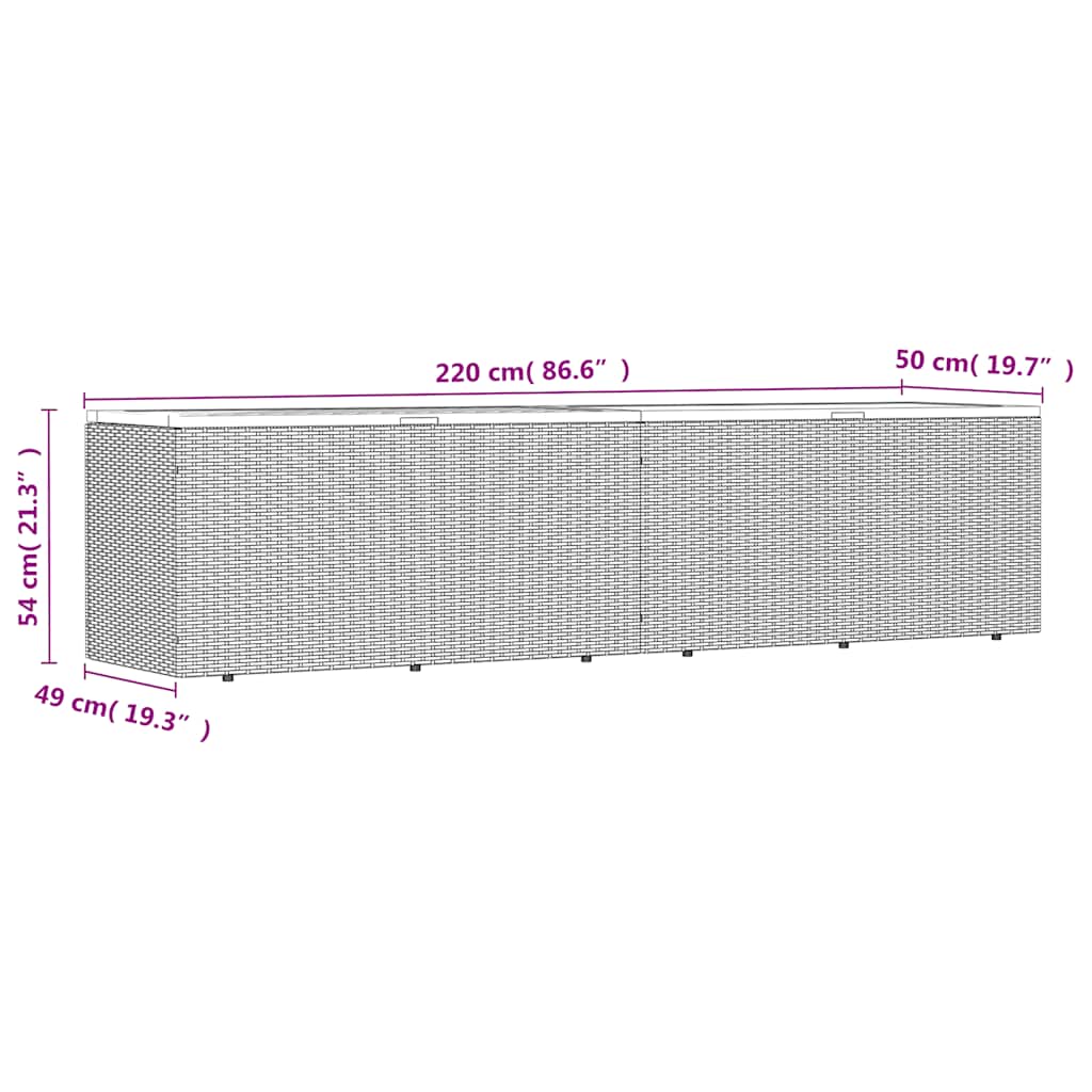 Tuinbox 220x50x54 cm poly rattan en acaciahout beige