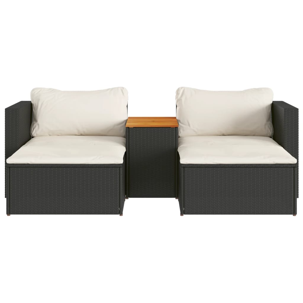 5-delige Loungeset met kussens poly rattan acacia zwart