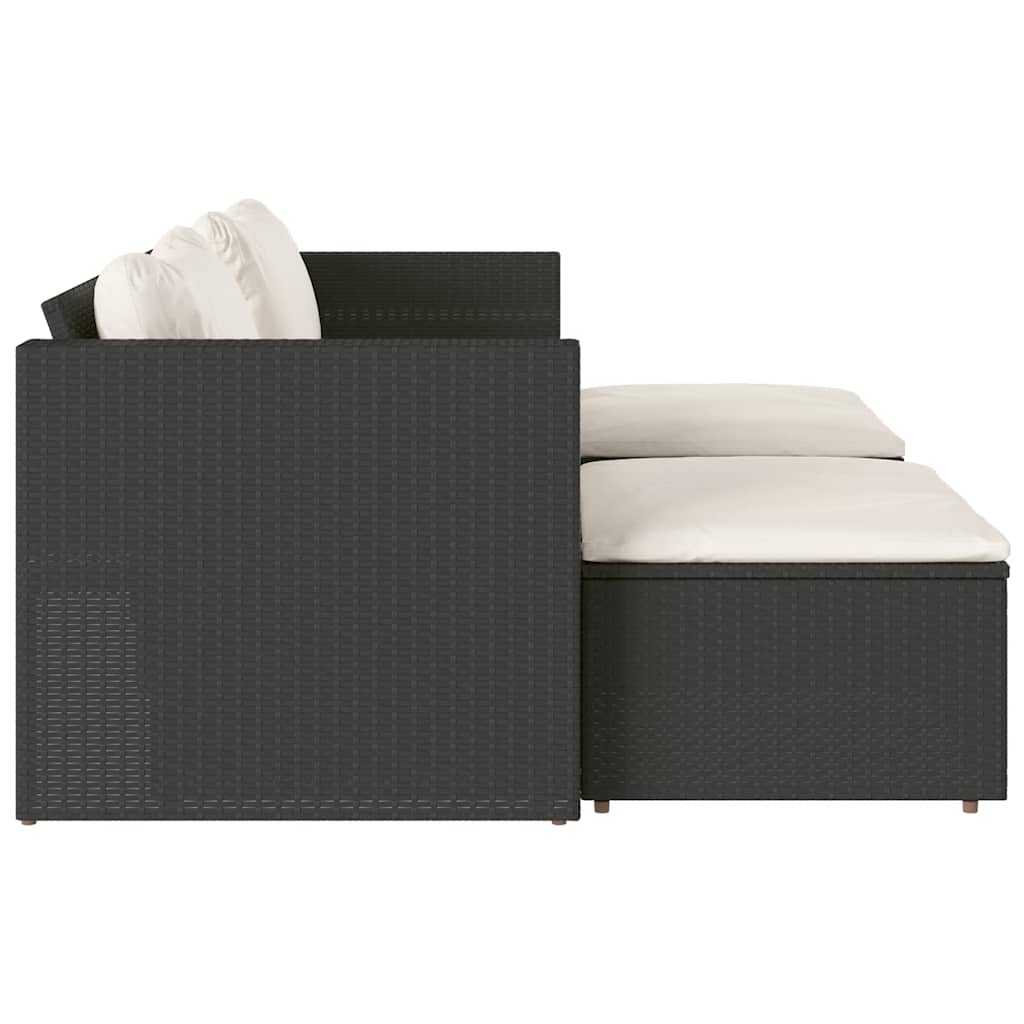 5-delige Loungeset met kussens poly rattan acacia zwart