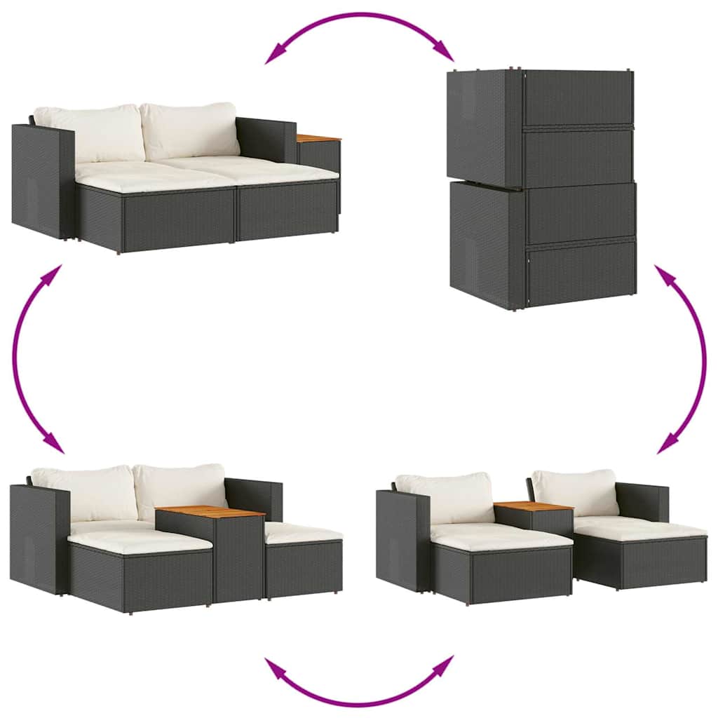 5-delige Loungeset met kussens poly rattan acacia zwart