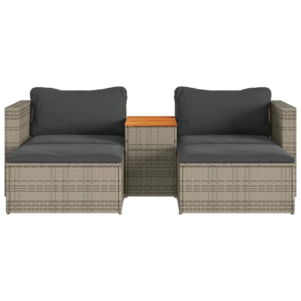5-delige Loungeset met kussens poly rattan acacia grijs