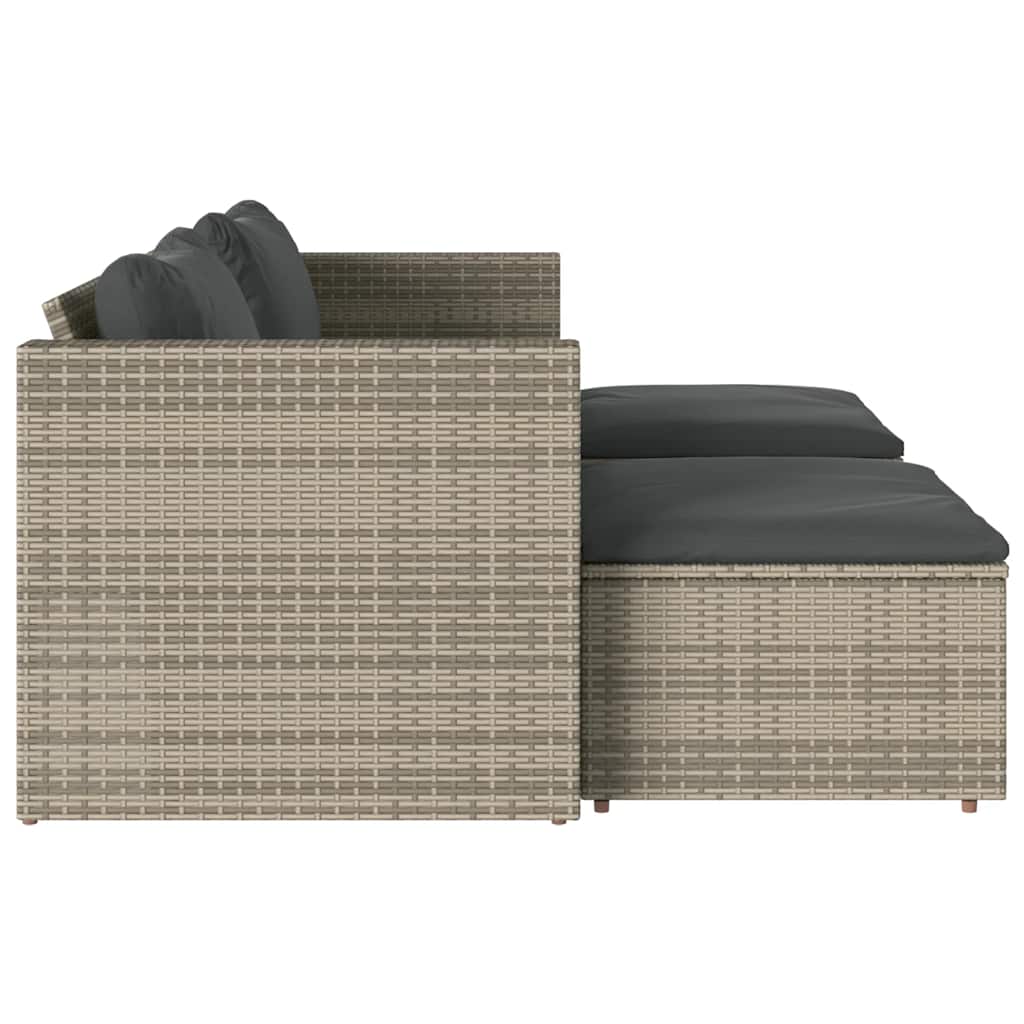 5-delige Loungeset met kussens poly rattan acacia grijs