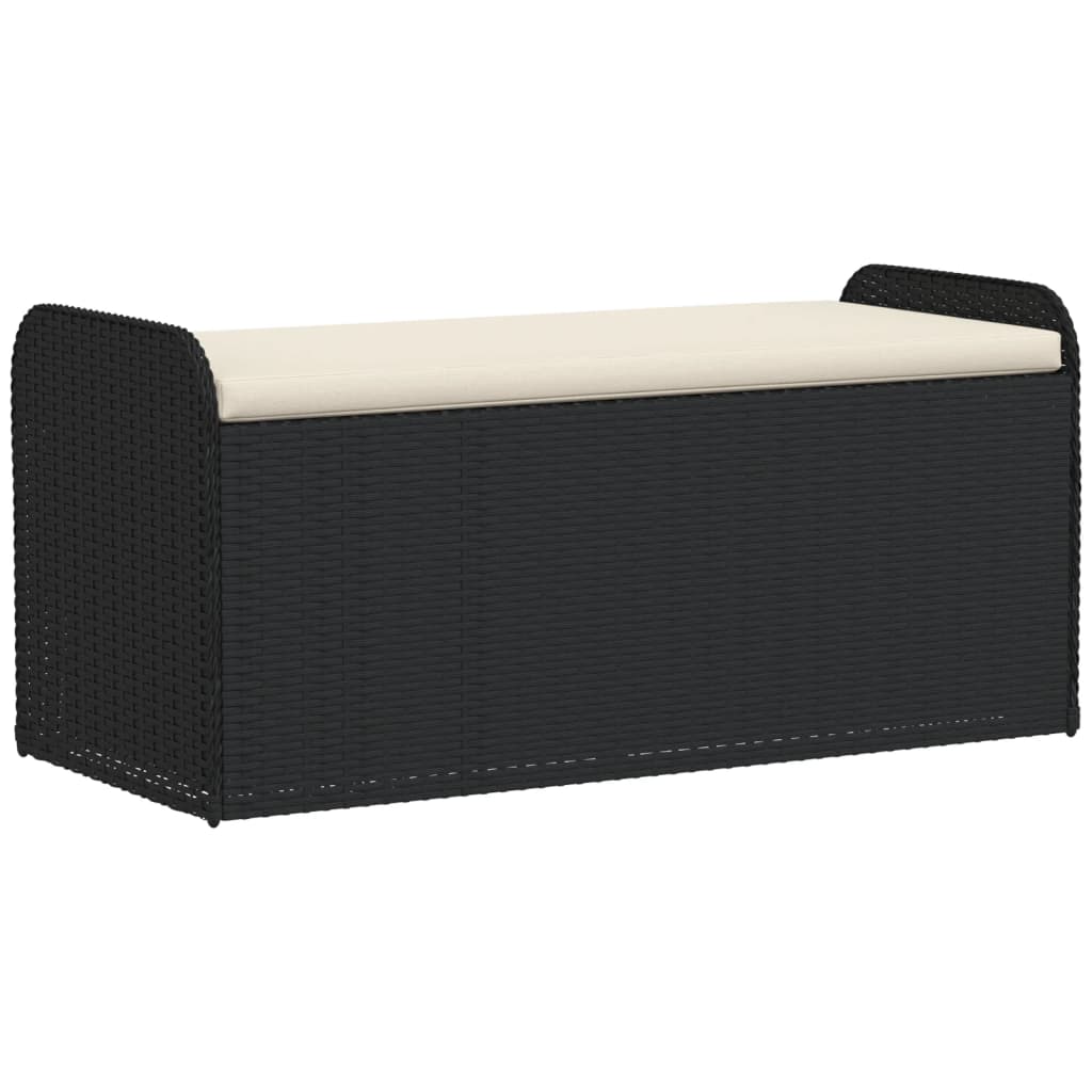 Opbergbankje met kussen 115x51x52 cm poly rattan zwart