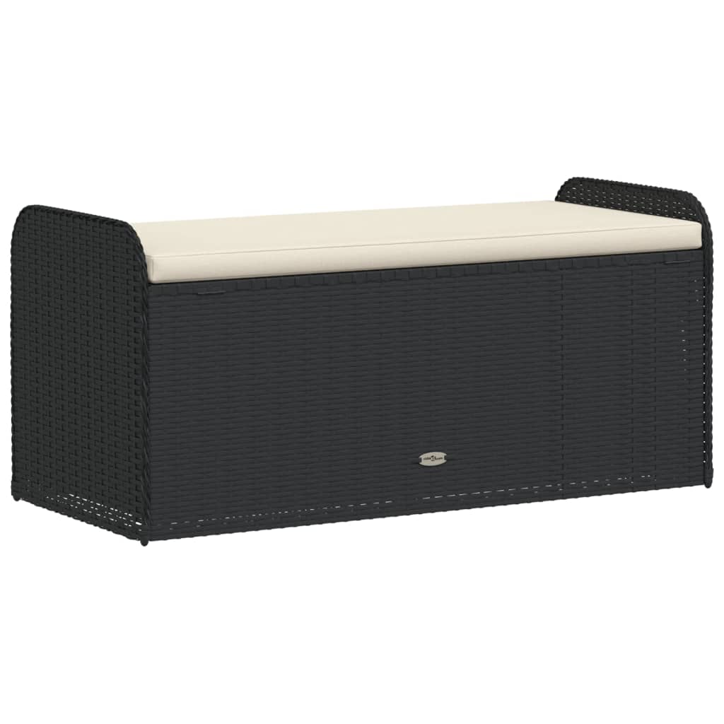 Opbergbankje met kussen 115x51x52 cm poly rattan zwart