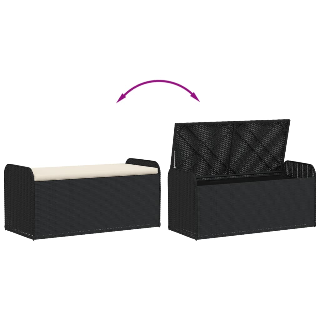 Opbergbankje met kussen 115x51x52 cm poly rattan zwart