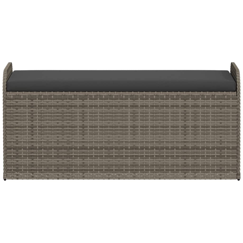Opbergbankje met kussen 115x51x52 cm poly rattan grijs