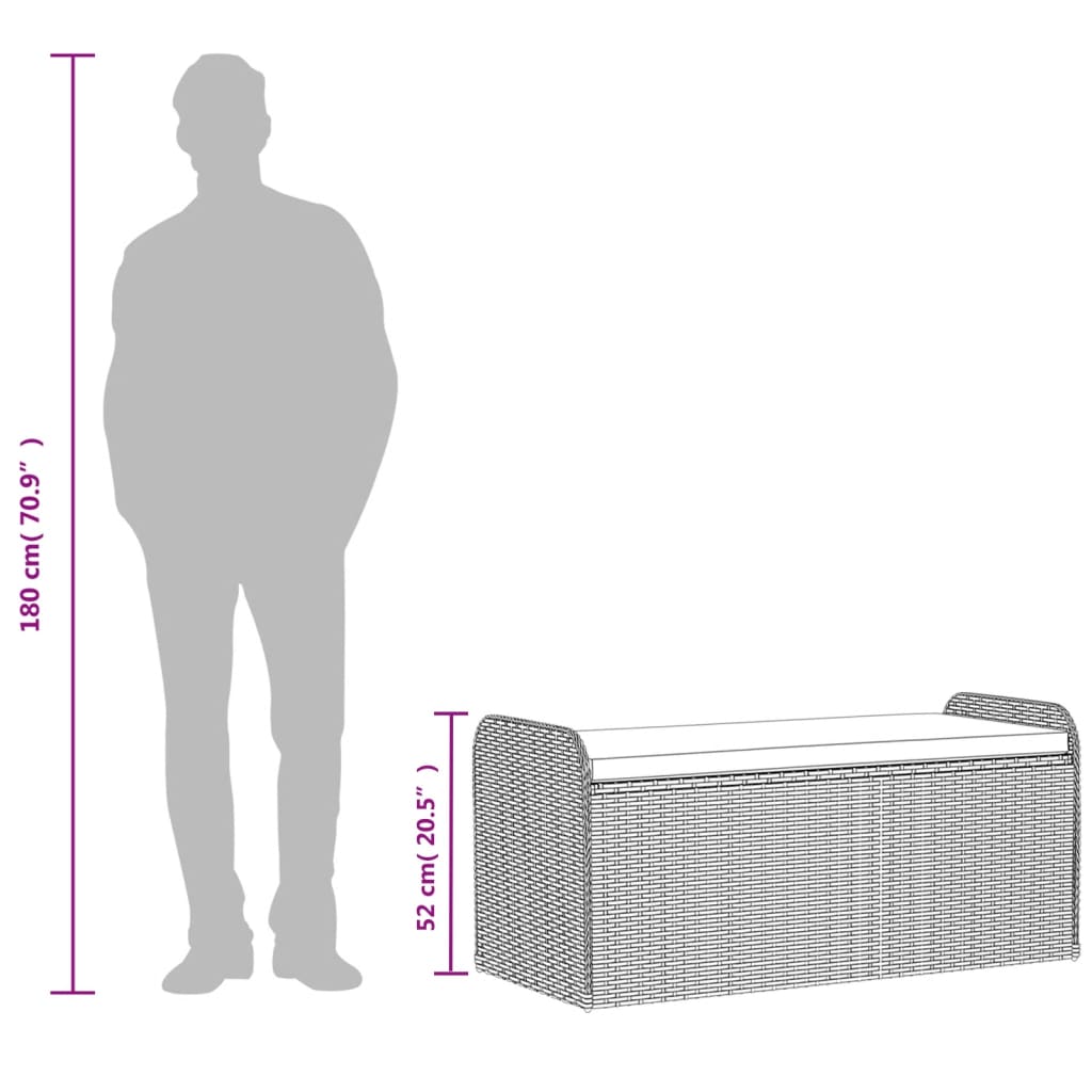 Opbergbankje met kussen 115x51x52 cm poly rattan grijs
