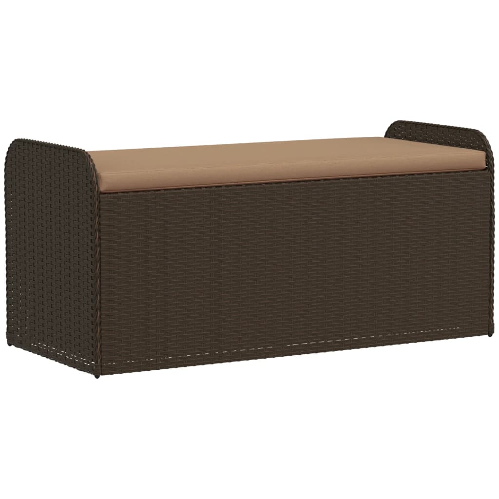 Opbergbankje met kussen 115x51x52 cm poly rattan bruin