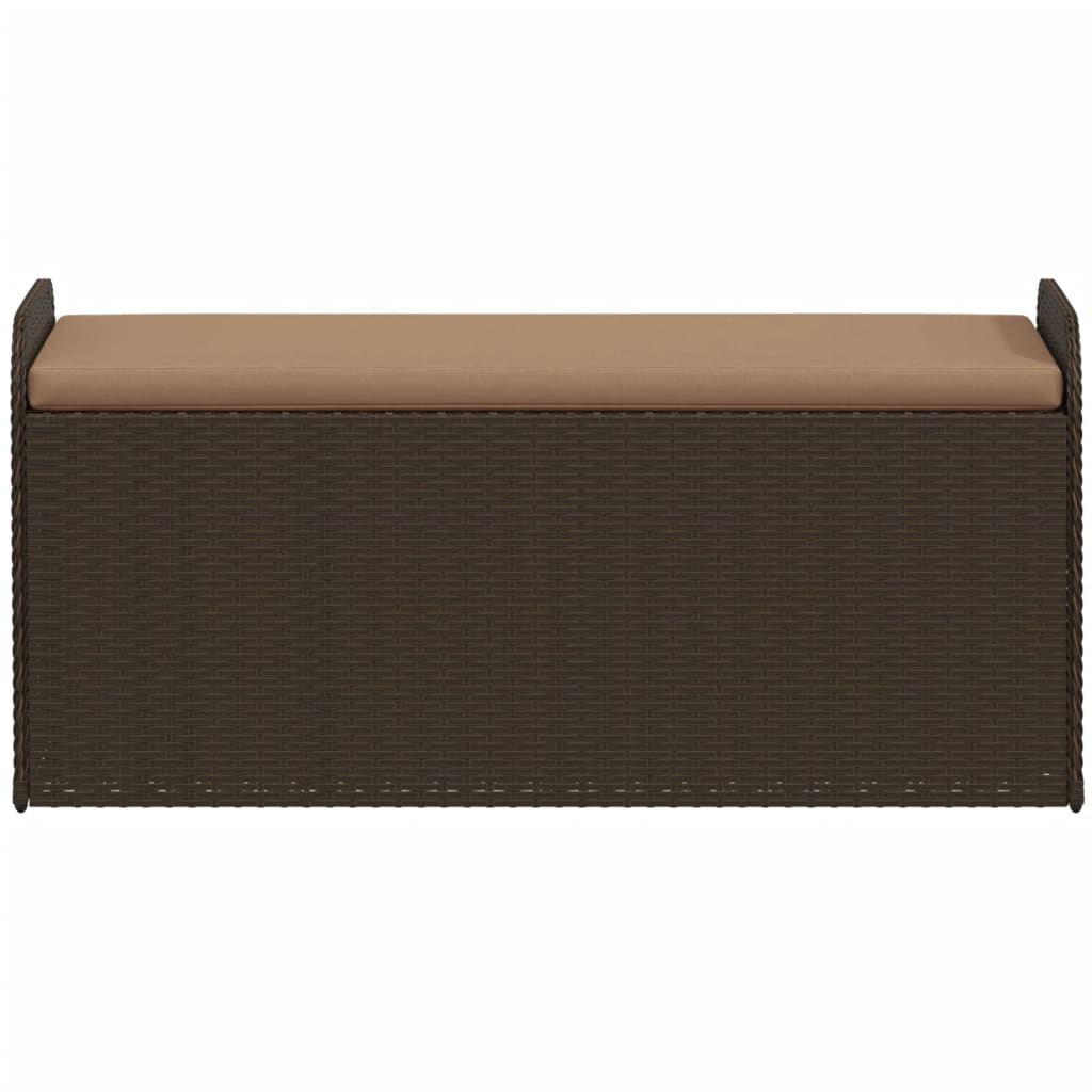 Opbergbankje met kussen 115x51x52 cm poly rattan bruin